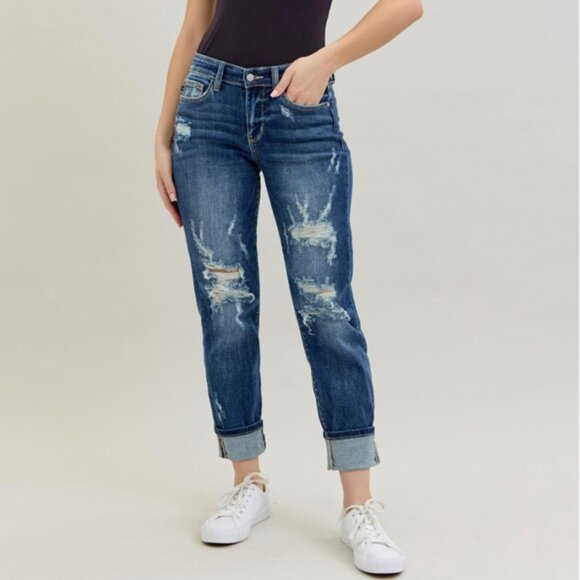 Judy Blue Denim - Judy Blue Cuffed Destroy Boyfriend Jeans